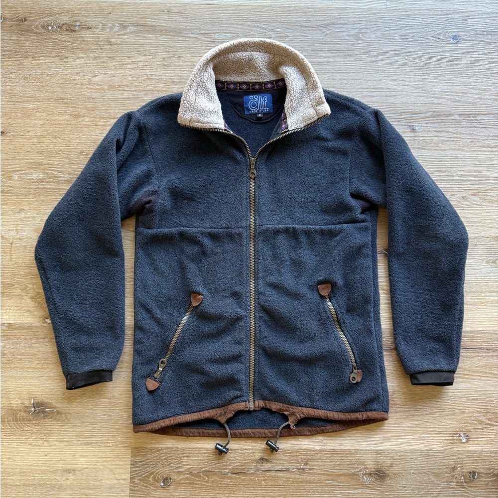 Älf Vintage 90s USA Made Full Zip Fleece Jacket Sherpa Collar Riri Zipper Sz S